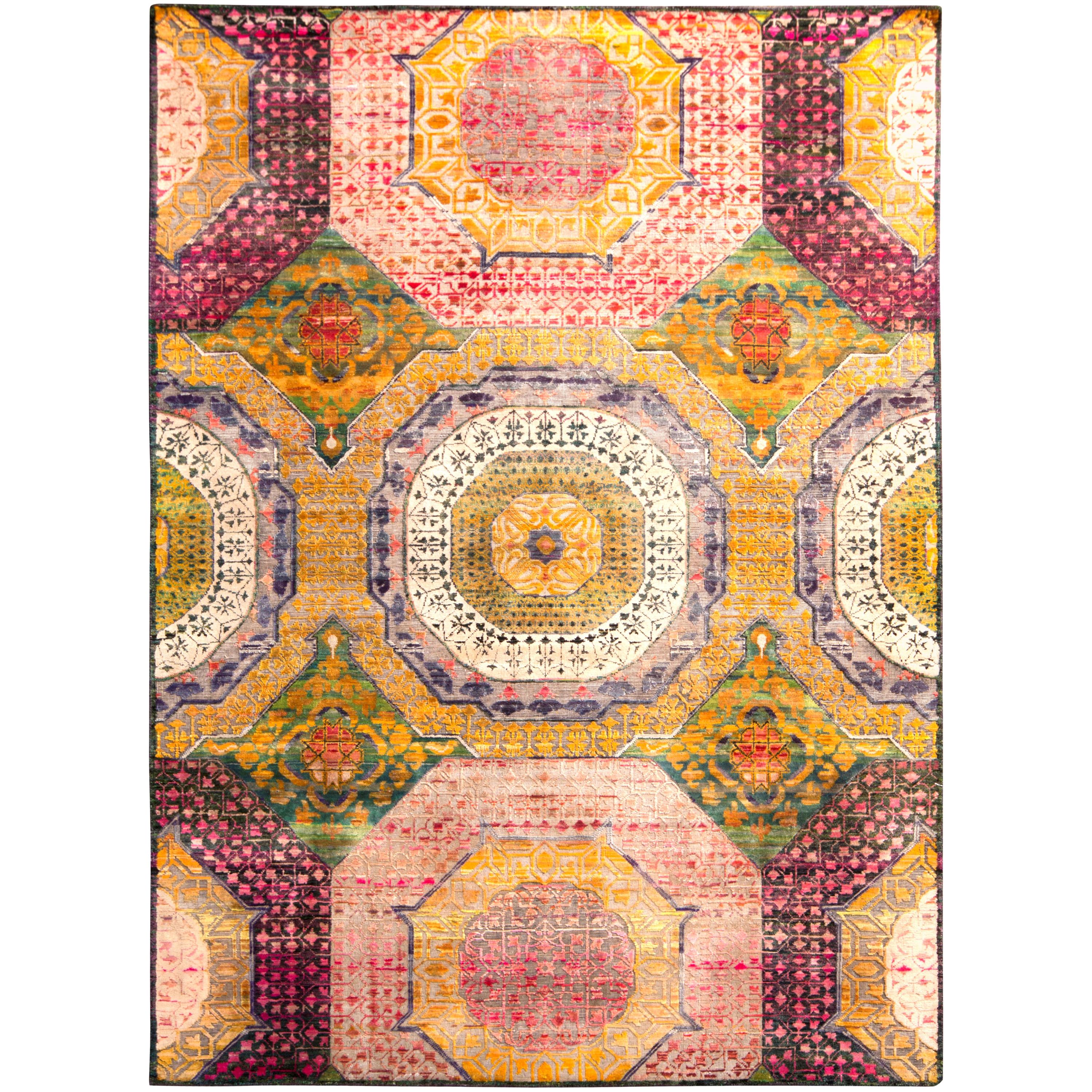Teppich & Kelim inspirierter Medaillon-Teppich aus dem 17. Jahrhundert in Gold und Lila im Angebot