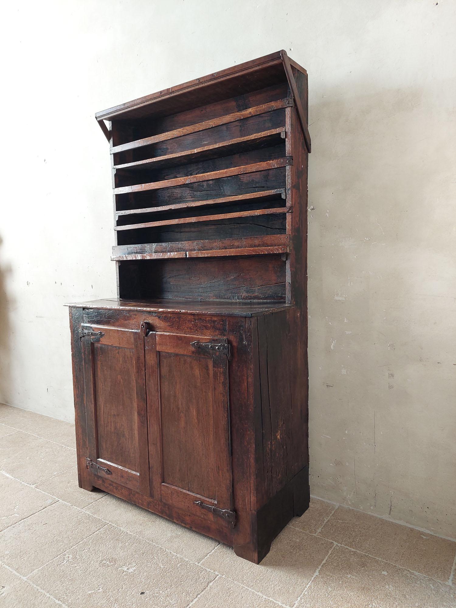 18th Century and Earlier 17th Century Rural French Oak Kitchen Cabinet, wabi-sabi