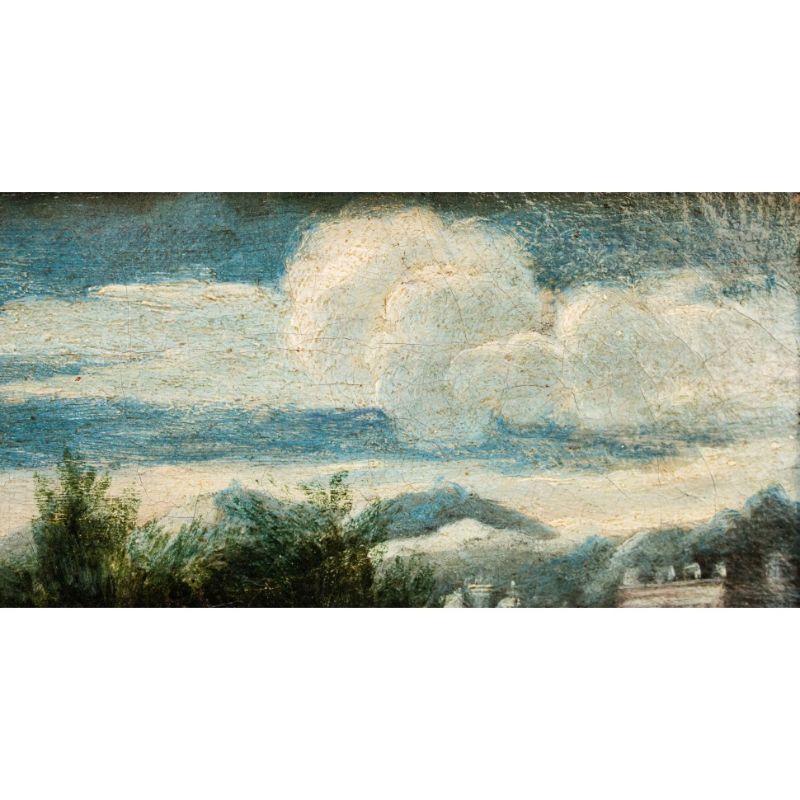 17th Century Rural Landscape with Gallant Scenes Painting Oil on Canvas For Sale 9