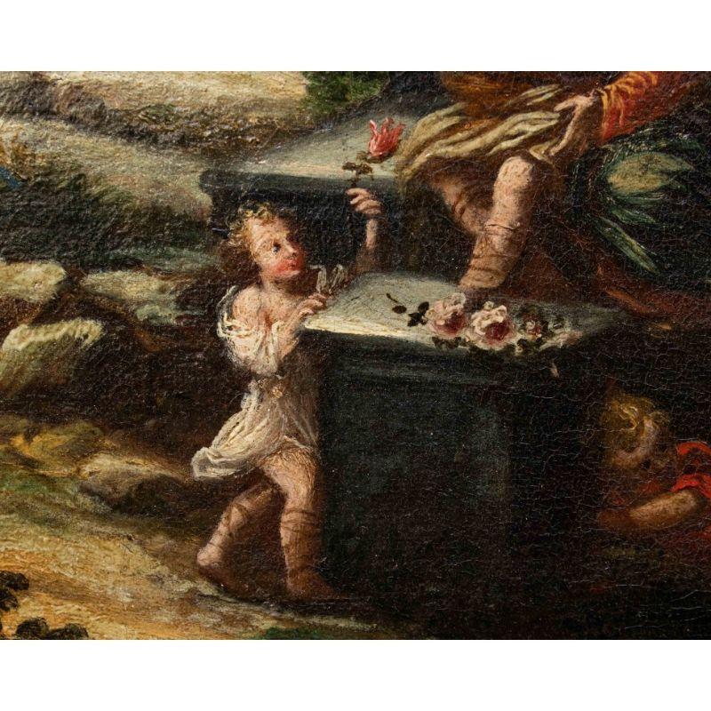 Paysage rural du 17ème siècle avec scènes gallantes Peinture à l'huile sur toile Bon état - En vente à Milan, IT