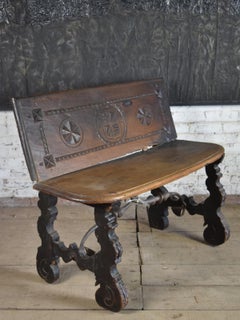 17th Century Rustic Spanish Baroque Walnut Bench / Settee