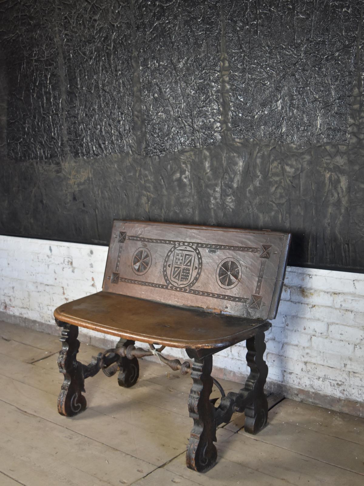 17th Century Rustic Spanish Baroque Walnut Bench / Settee In Good Condition For Sale In Troy, NY