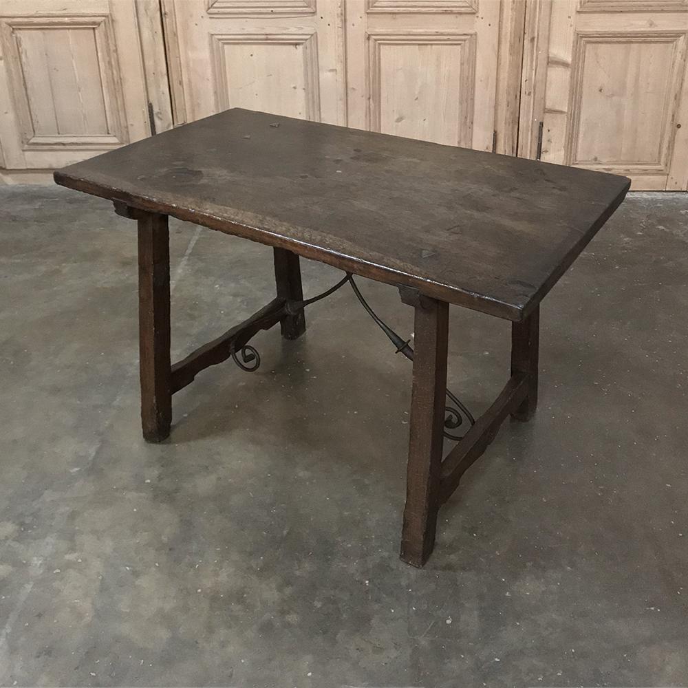 Late 17th Century 17th Century Rustic Spanish Sofa, Dining Table with Iron Hand Forged Starcher