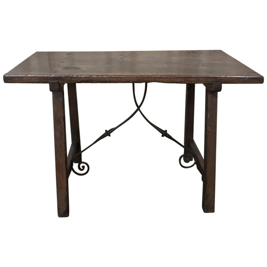 17th Century Rustic Spanish Sofa, Dining Table with Iron Hand Forged Starcher