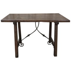 Antique 17th Century Rustic Spanish Sofa, Dining Table with Iron Hand Forged Starcher