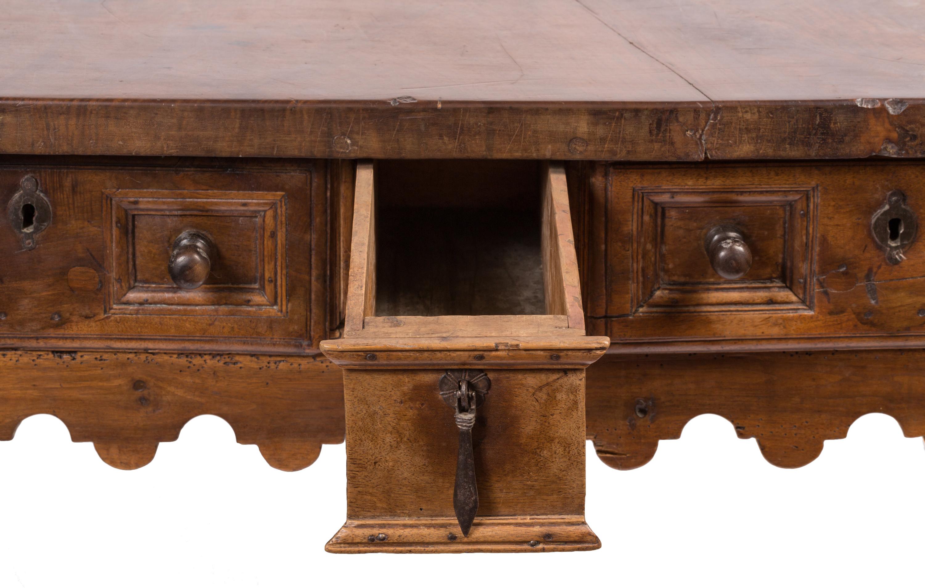 17th Century Rustic Wood Spanish Writing Table with Three Drawers 7