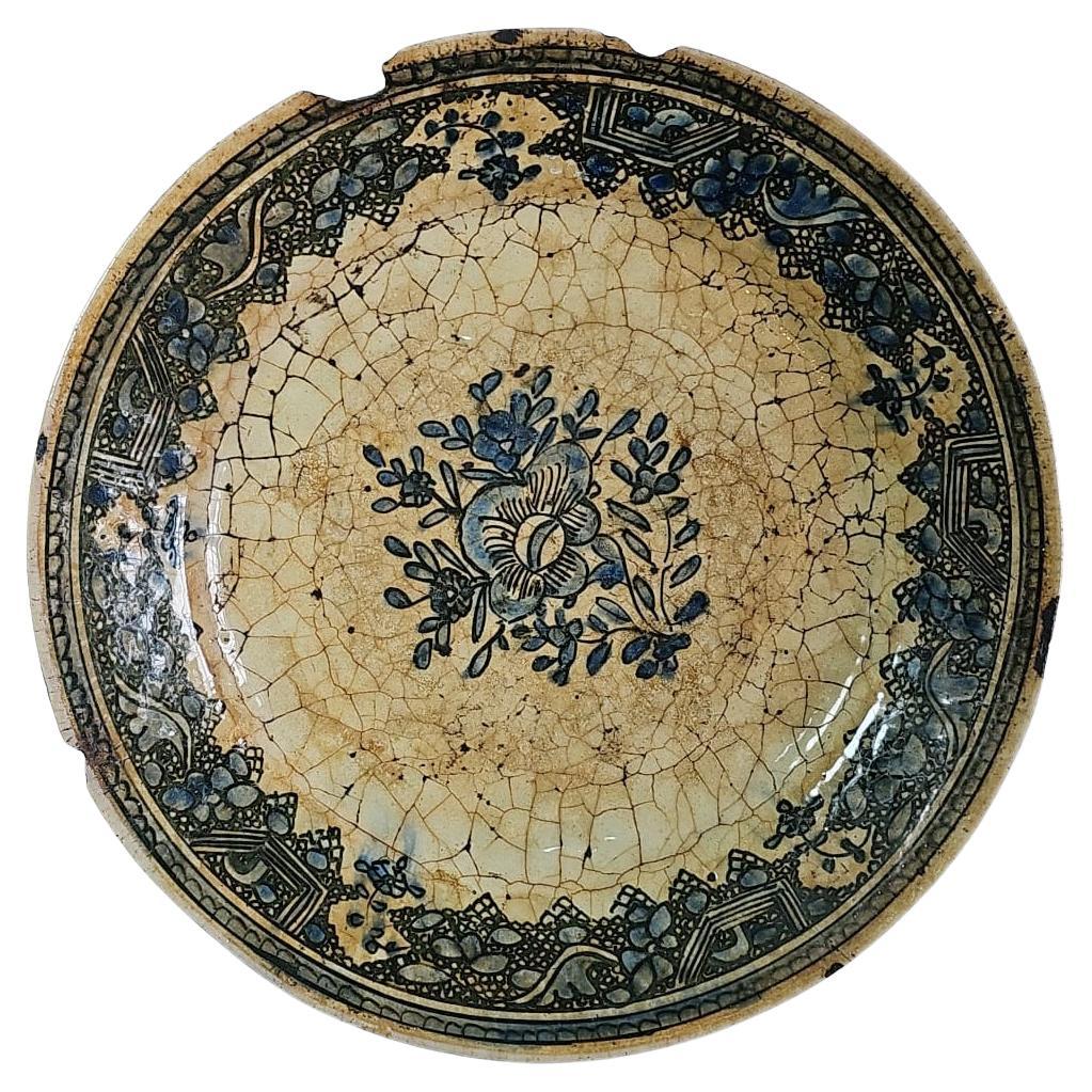 17th Century Safavid Blue Pottery Dish For Sale