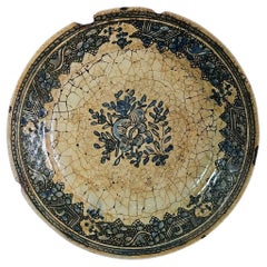 Antique 17th Century Safavid Blue Pottery Dish