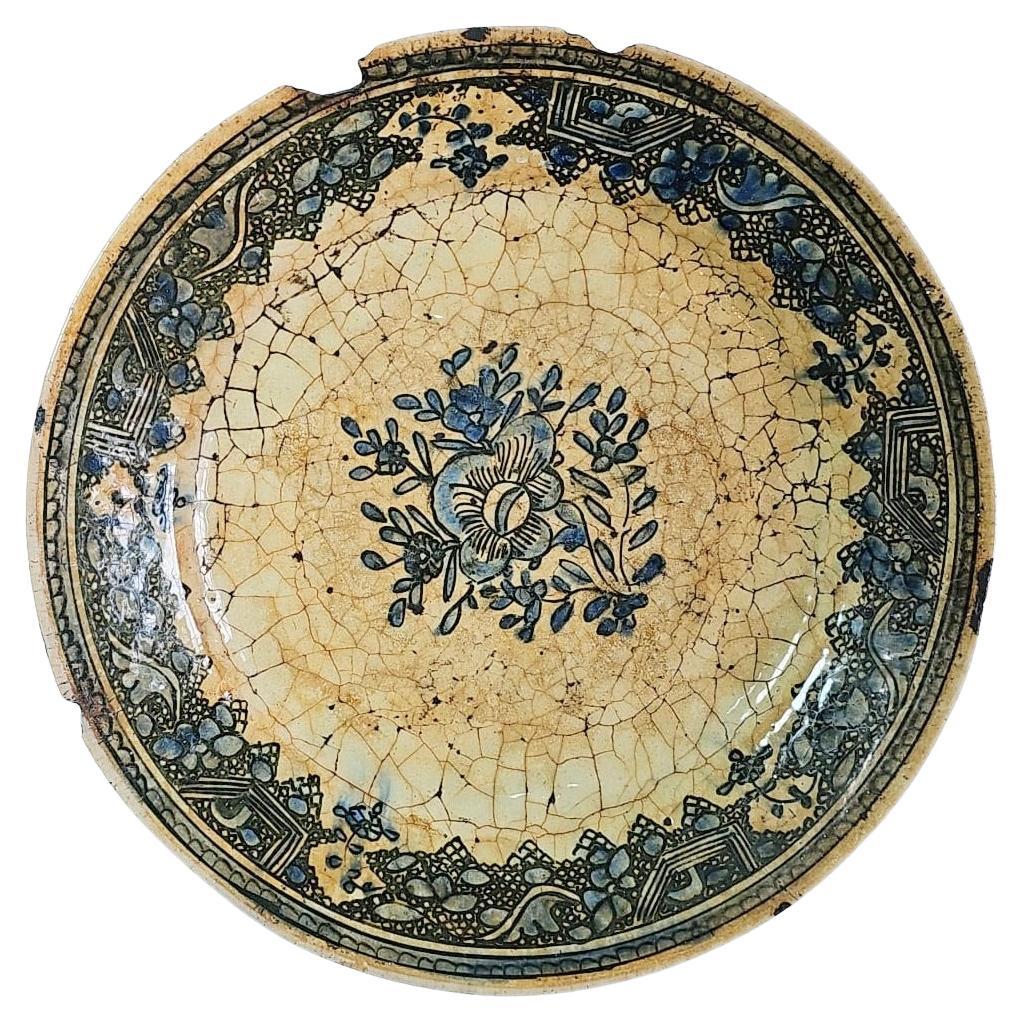 17th Century Safavid Blue Pottery Dish Persian Ceramics
