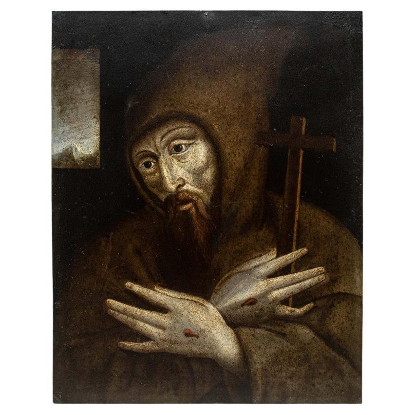 Peinture à l'huile sur cuivre du 17ème siècle de San Francesco d'Assisi