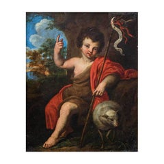 17th Century San Giovannino in the Desert Emilian School Painting Oil on Copper