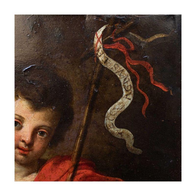 17th Century San Giovannino in the Desert Emilian School Painting Oil on Copper In Good Condition In Milan, IT
