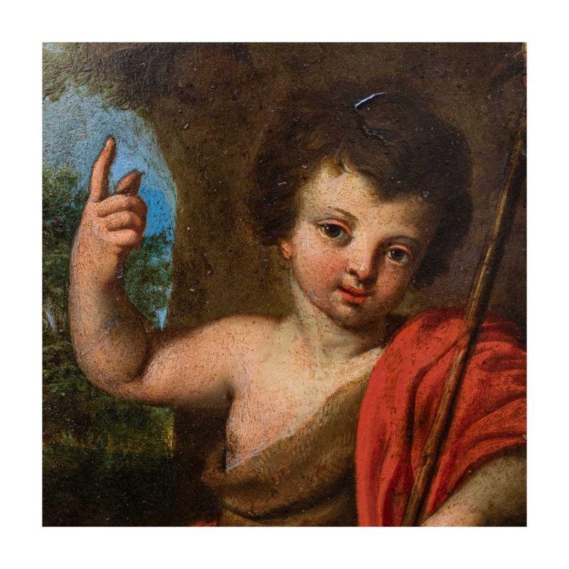 17th Century San Giovannino in the Desert Emilian School Painting Oil on Copper 3