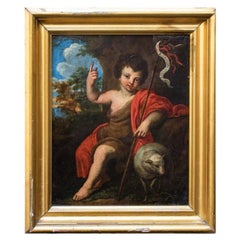 17th Century San Giovannino in the Desert Emilian School Painting Oil on Copper