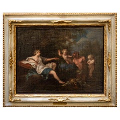 17th Century Satyr and Venus Painting Oil on Canvas Attributed to Filippo Lauri