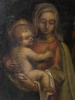 Fine 17th C Italian Old Master Oil Painting Madonna & Infant Christ with Joseph