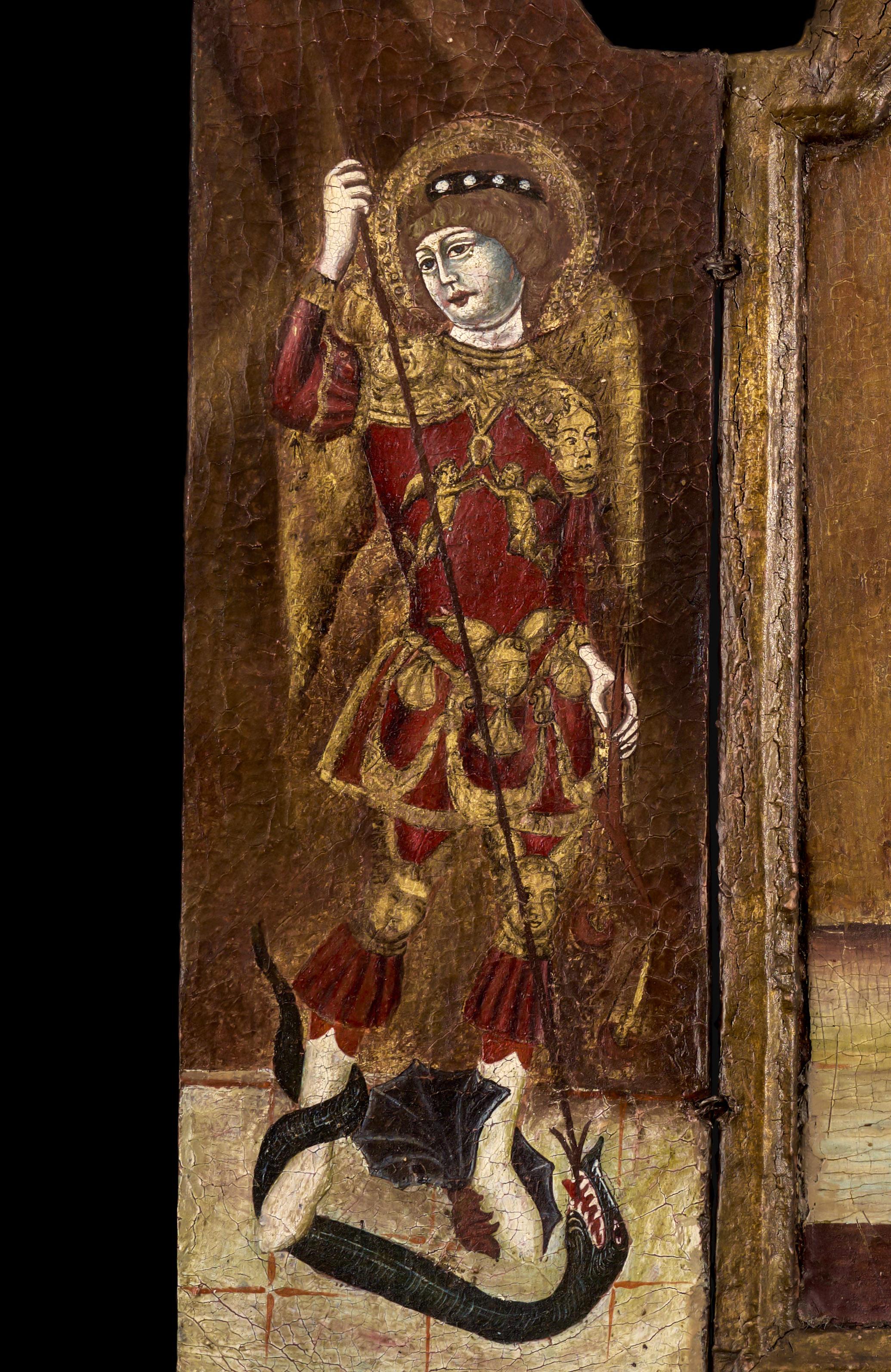 Triptychon von Madonna und Kind, St. Michael, St. Anthony, 17. Jahrhundert, Gemälde im Angebot 3