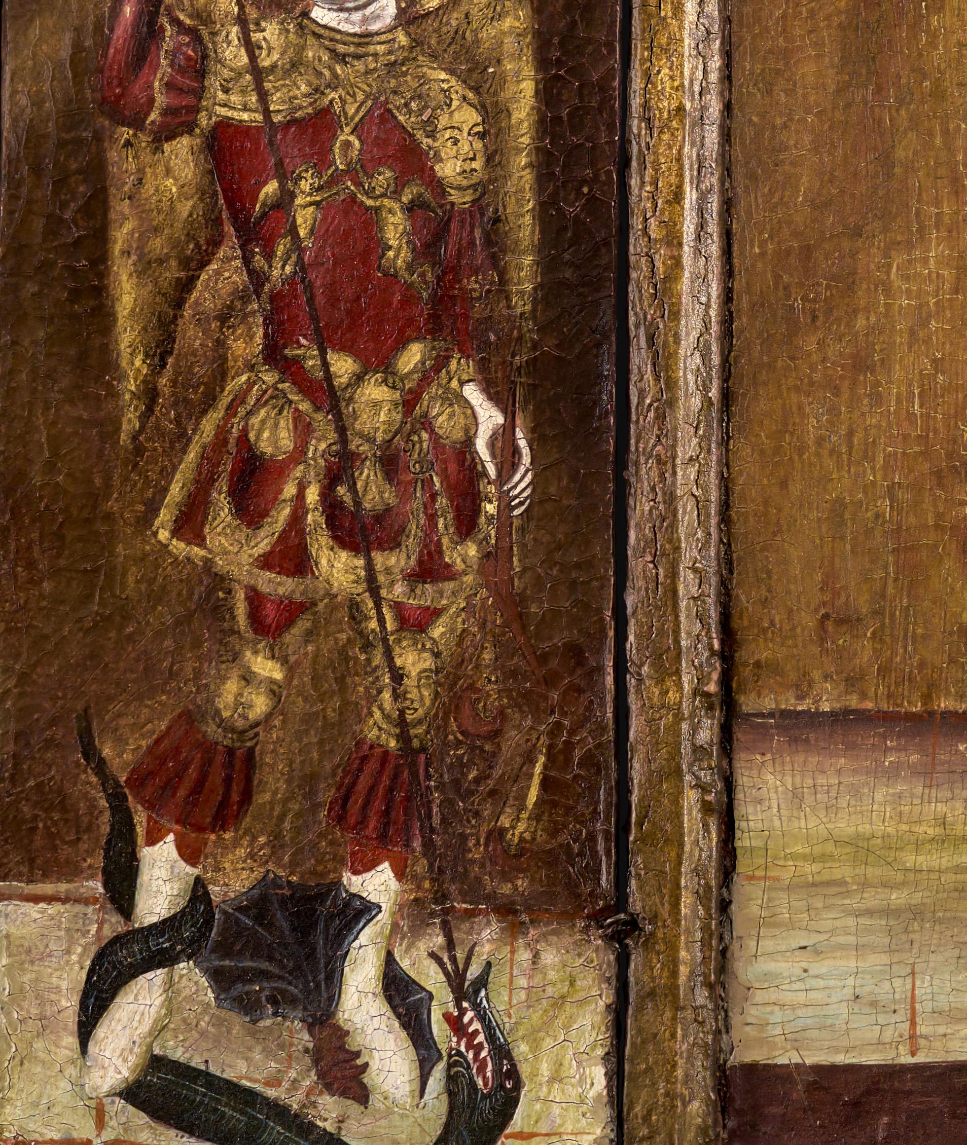 Triptychon von Madonna und Kind, St. Michael, St. Anthony, 17. Jahrhundert, Gemälde im Angebot 5
