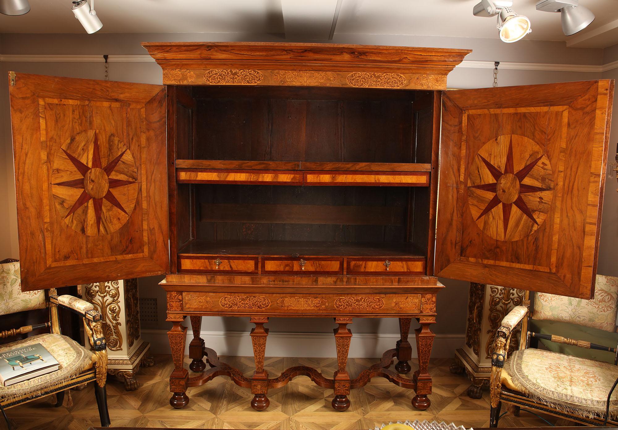 18th Century and Earlier 17th Century Seaweed Marquetry Cabinet on Stand