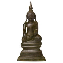 17th Century, Shan, Antique Burmese Bronze Seated Buddha