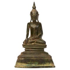 17. Jahrhundert, Shan, antiker birmanischer sitzender Buddha aus Bronze