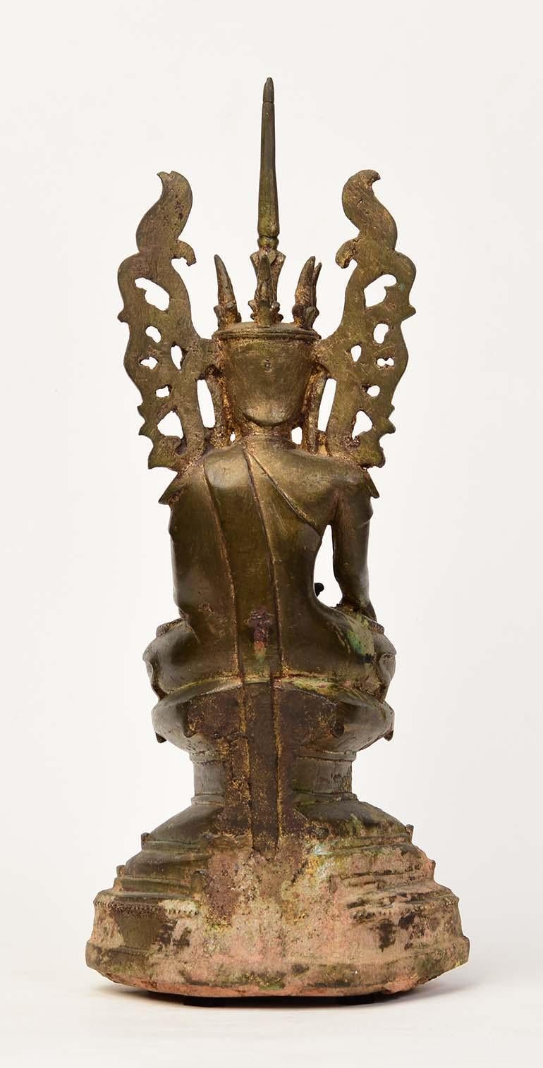 17th Century, Shan, Antique Burmese Bronze Seated Crowned Buddha 4