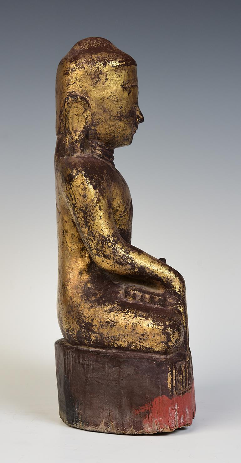 17th Century, Shan, Antique Burmese Wooden Seated Buddha 5