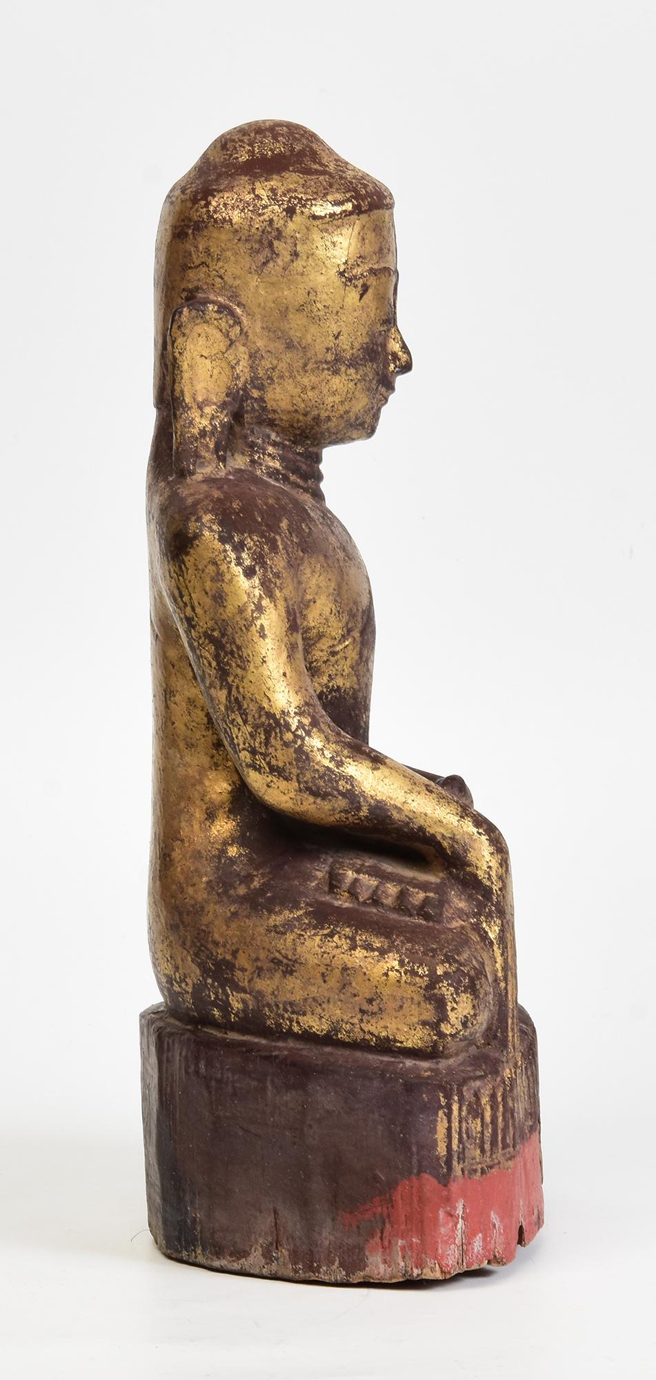 17. Jahrhundert, Shan, antiker burmesischer sitzender Lotus-Buddha aus Holz im Angebot 4