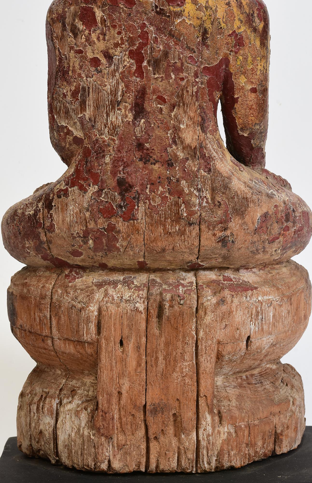 17th Century, Shan, Antique Burmese Wooden Seated Buddha For Sale 5