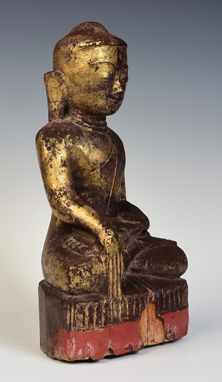 17th Century, Shan, Antique Burmese Wooden Seated Buddha 6