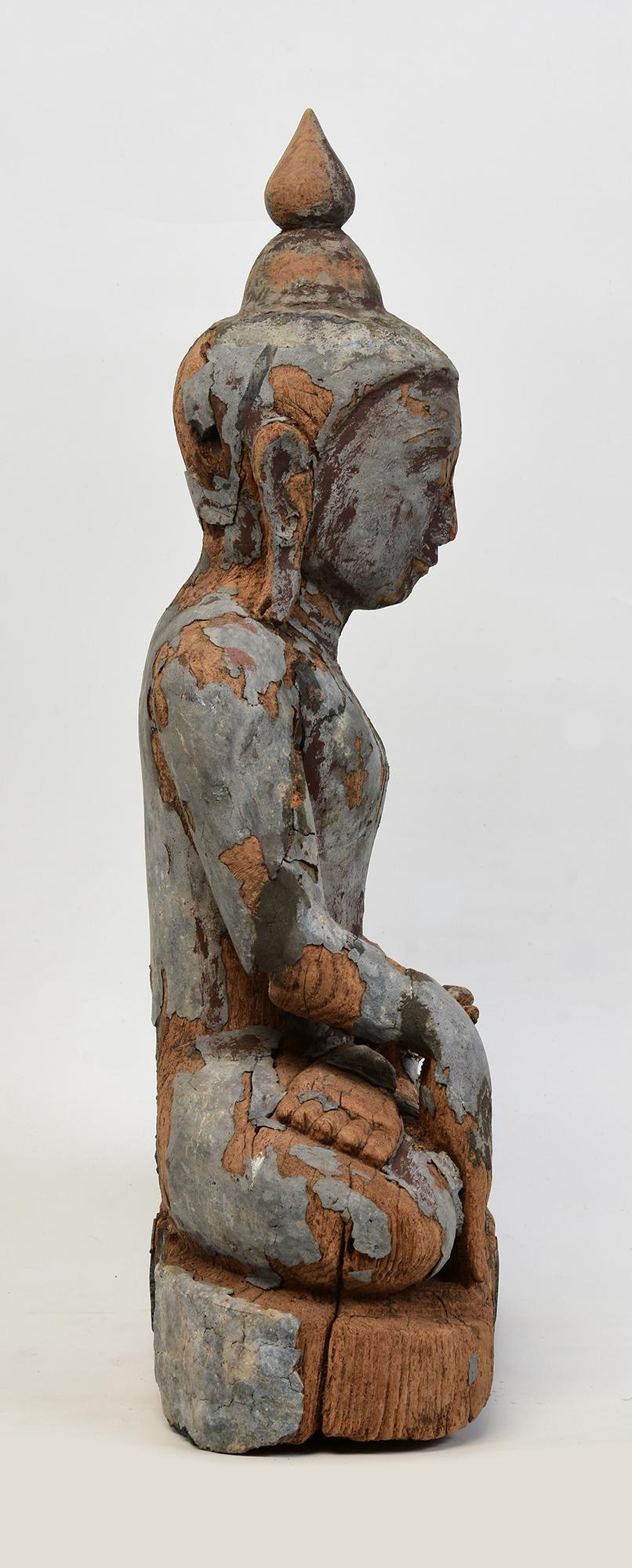 Siglo XVII, Shan, Buda sentado de madera birmano antiguo en venta 4