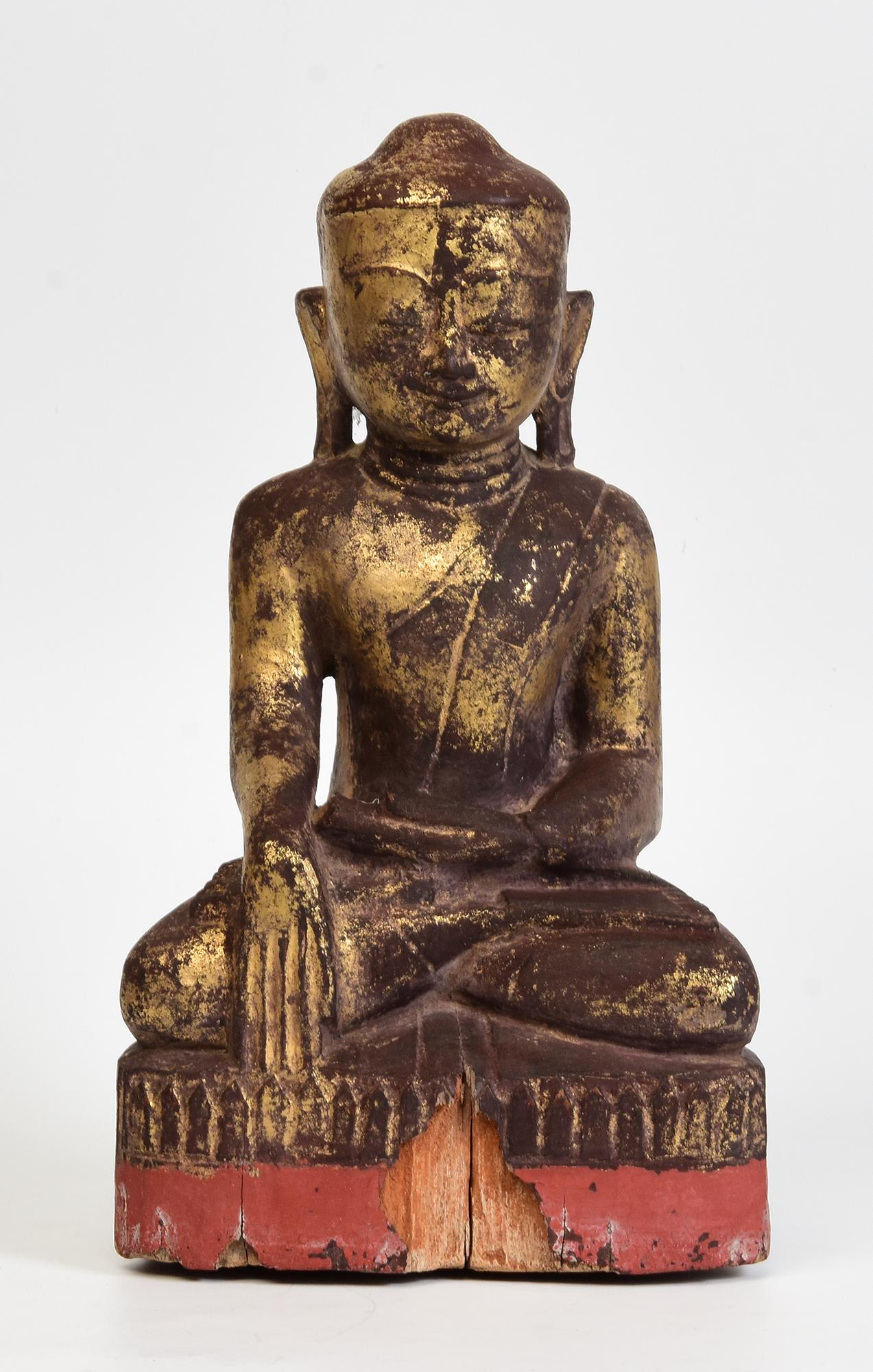 17. Jahrhundert, Shan, antiker burmesischer sitzender Lotus-Buddha aus Holz im Angebot 6