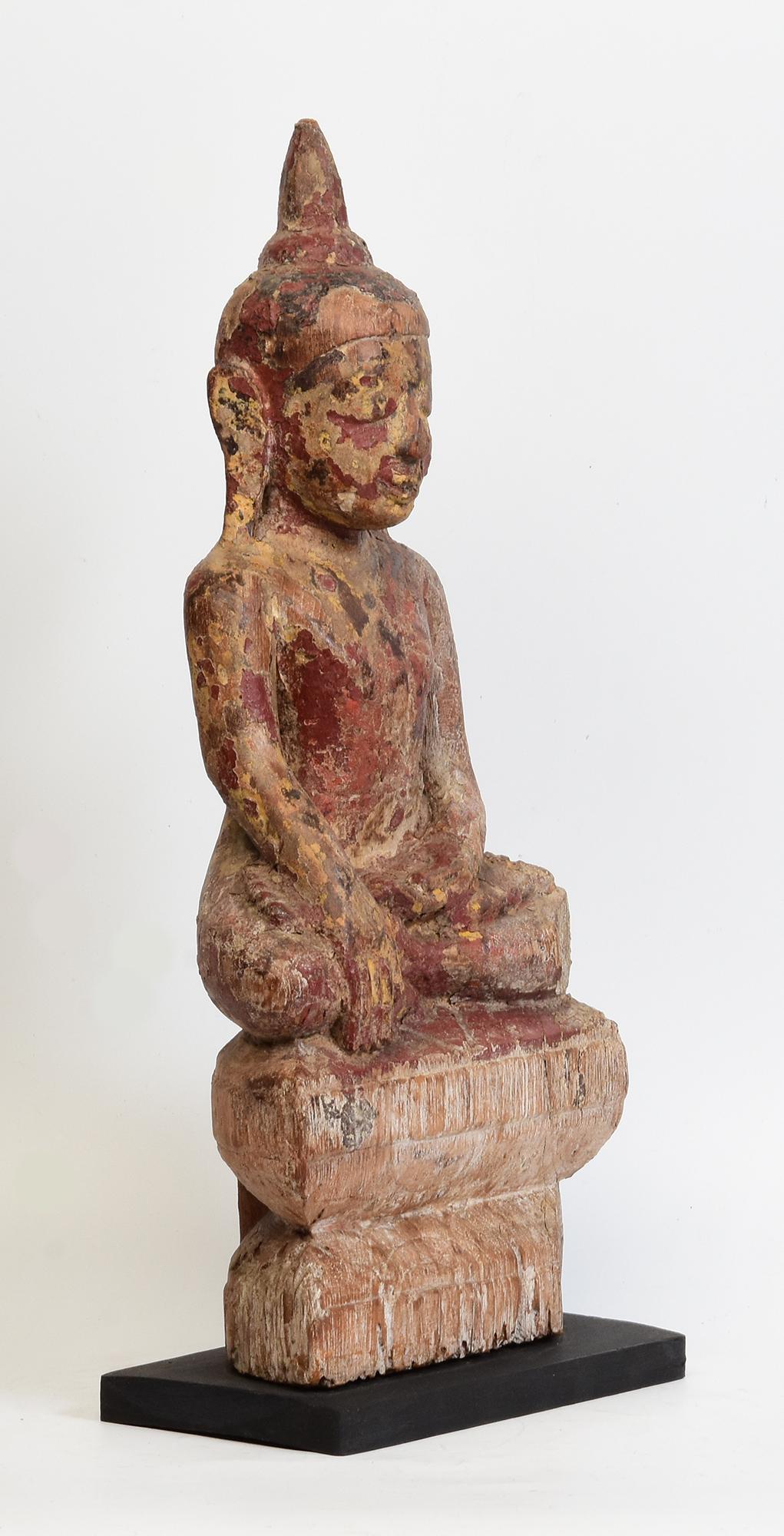 17th Century, Shan, Antique Burmese Wooden Seated Buddha For Sale 7