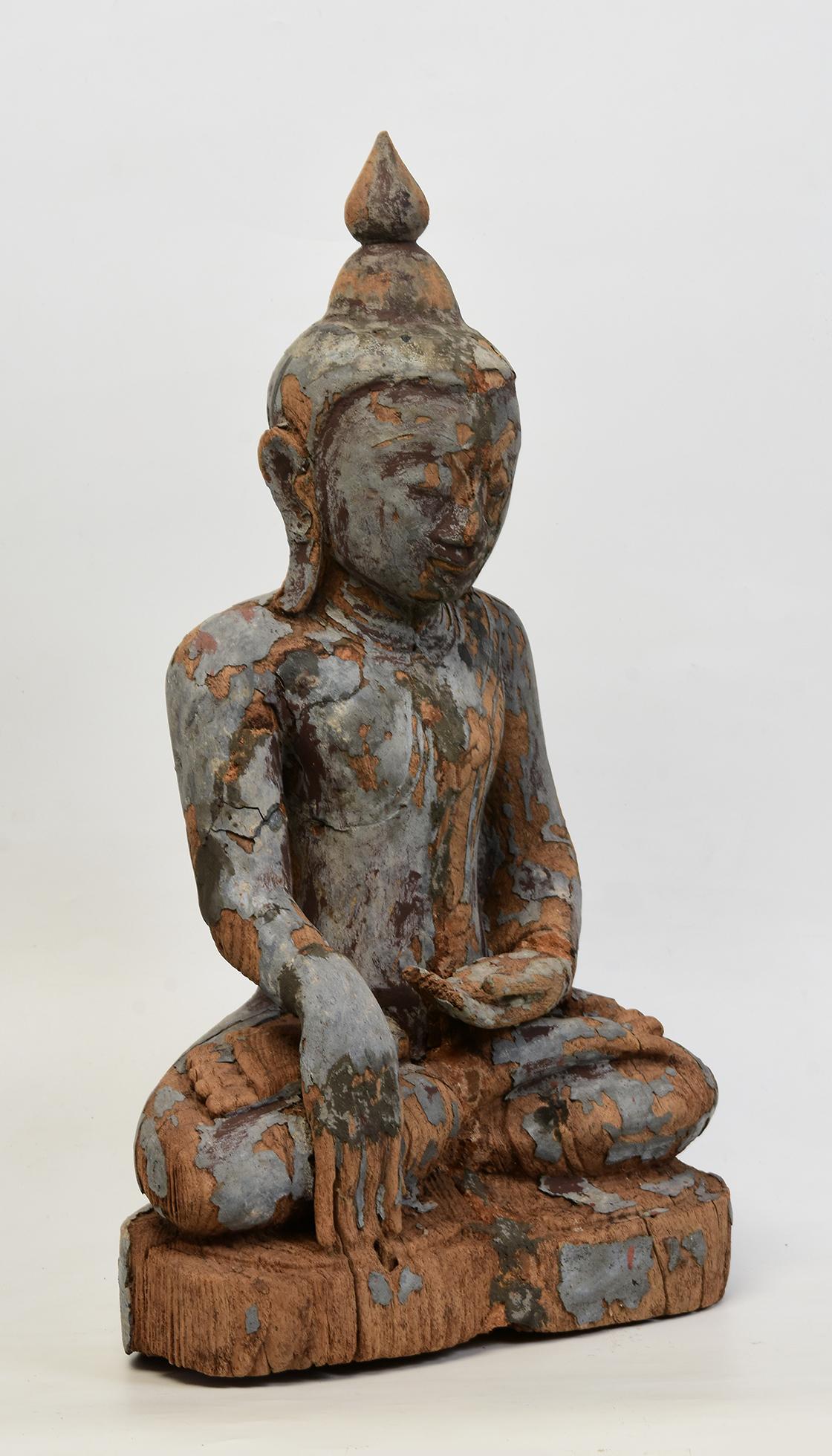 Siglo XVII, Shan, Buda sentado de madera birmano antiguo en venta 5