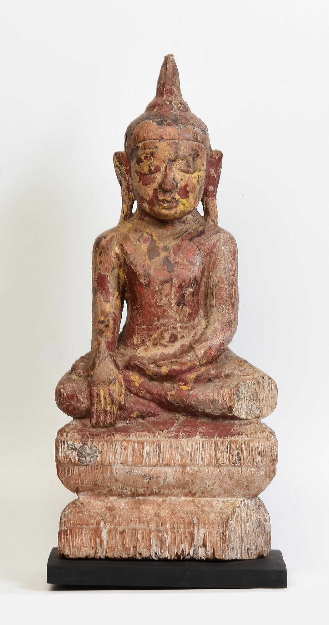 17th Century, Shan, Antique Burmese Wooden Seated Buddha For Sale 8