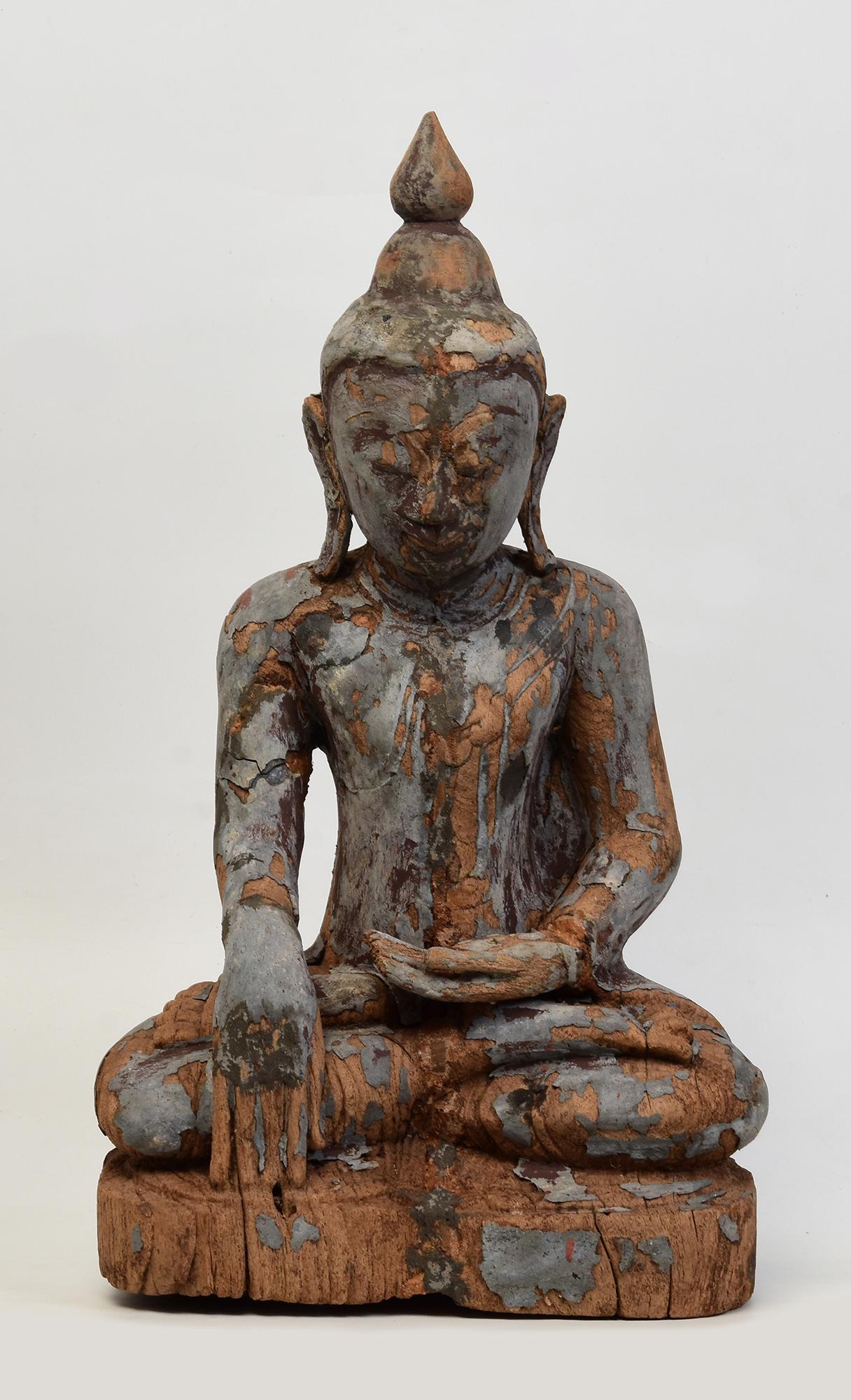 Siglo XVII, Shan, Buda sentado de madera birmano antiguo en venta 6