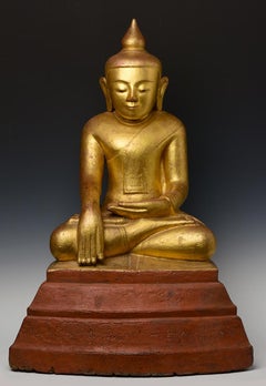 17th Century, Shan, Antique Burmese Wooden Seated Buddha