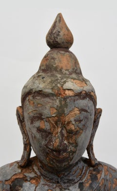 17th Century, Shan, Antique Burmese Wooden Seated Buddha