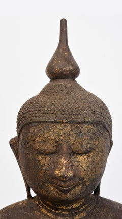 17th Century, Shan, Antique Burmese Wooden Seated Buddha