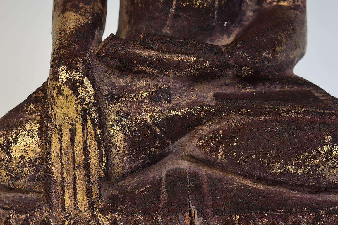 17th Century, Shan, Antique Burmese Wooden Seated Buddha In Good Condition In Sampantawong, TH