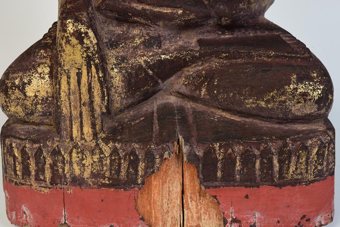18th Century and Earlier 17th Century, Shan, Antique Burmese Wooden Seated Buddha