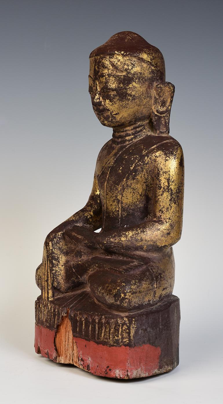 17th Century, Shan, Antique Burmese Wooden Seated Buddha 1