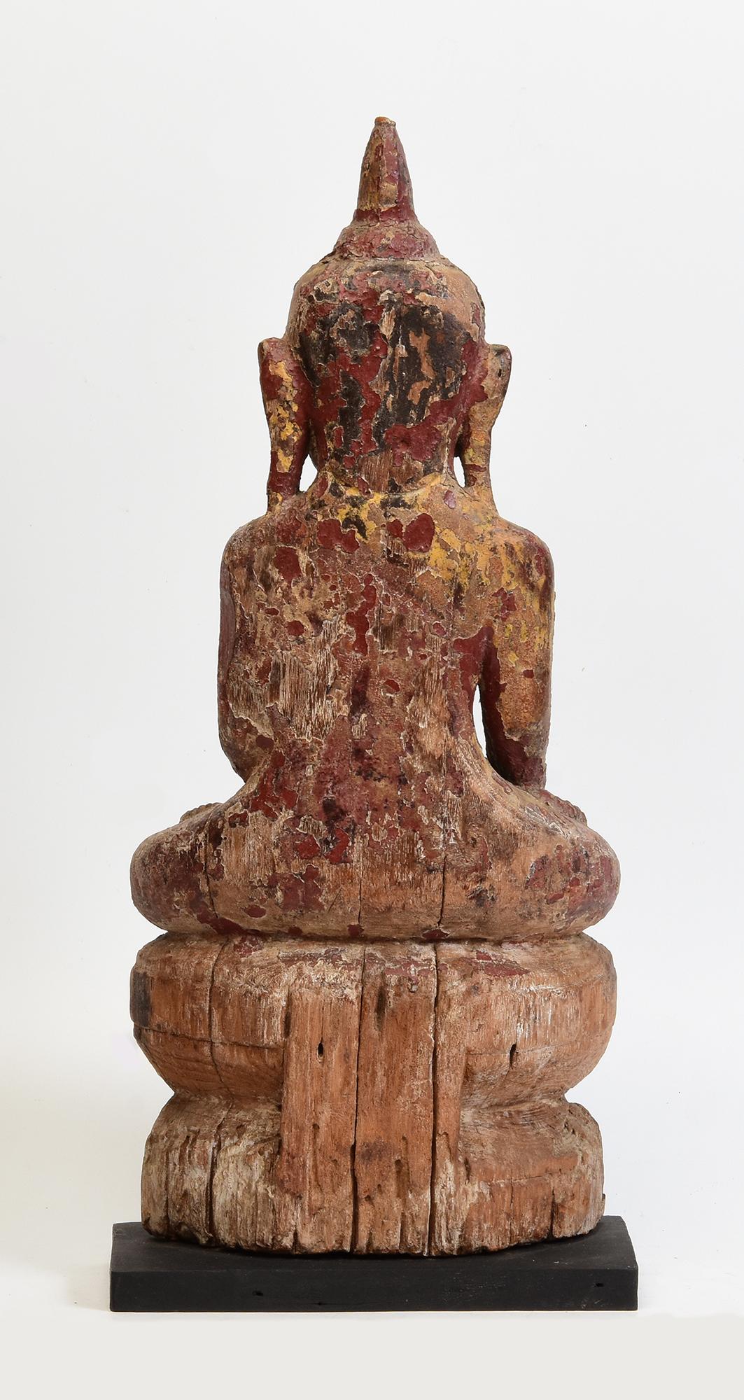 17th Century, Shan, Antique Burmese Wooden Seated Buddha For Sale 3