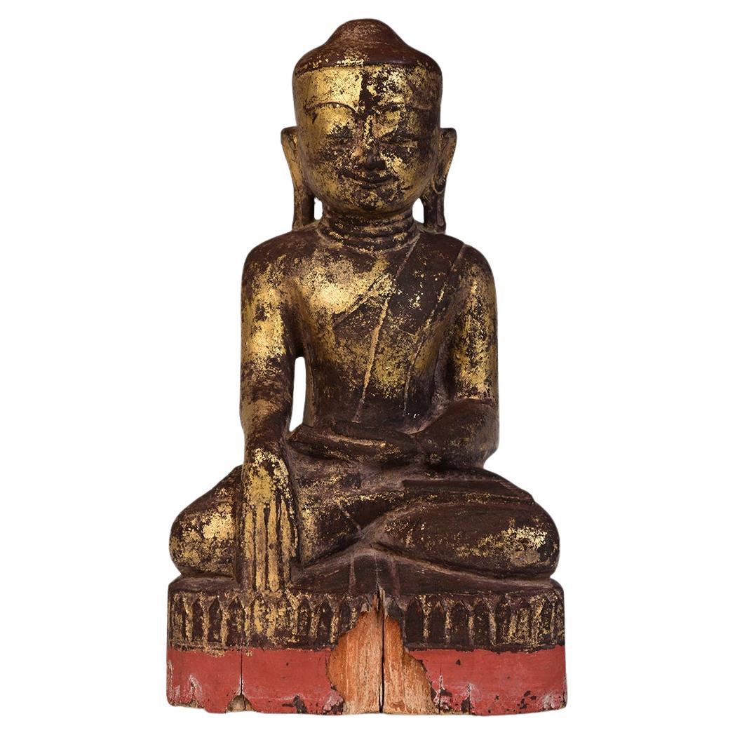 17. Jahrhundert, Shan, antiker burmesischer sitzender Buddha aus Holz
