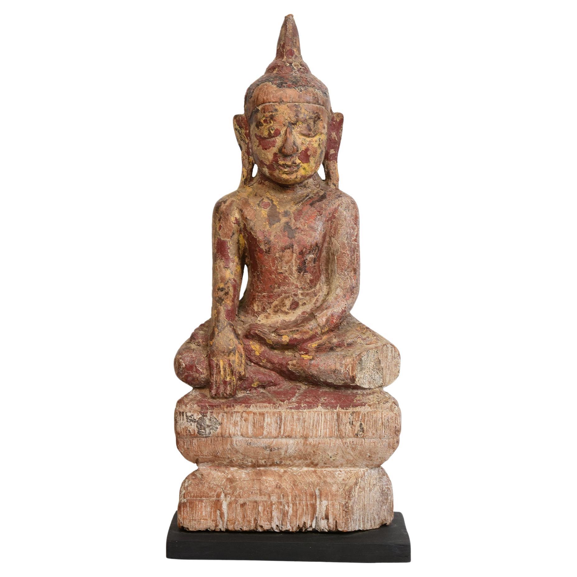 17th Century, Shan, Antique Burmese Wooden Seated Buddha