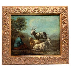 Siglo XVII, "Los pastores se solazan entre el rebaño" Óleo de la Flemish School, 17th Century