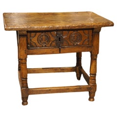 17th Century Single Oak Plank Side Table from Spain