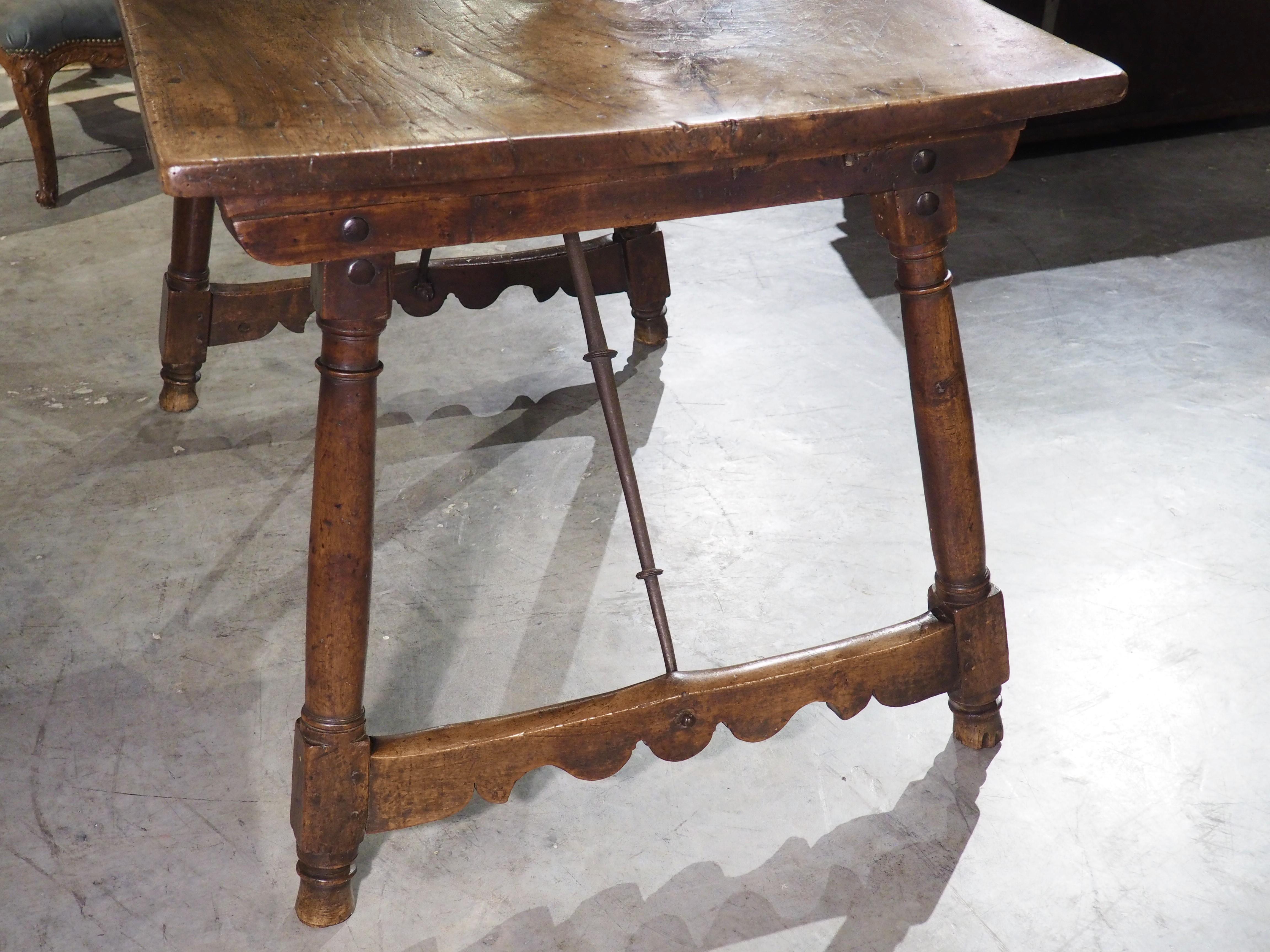 17th Century Single Walnut Plank Spanish Table with Iron Stretchers 7