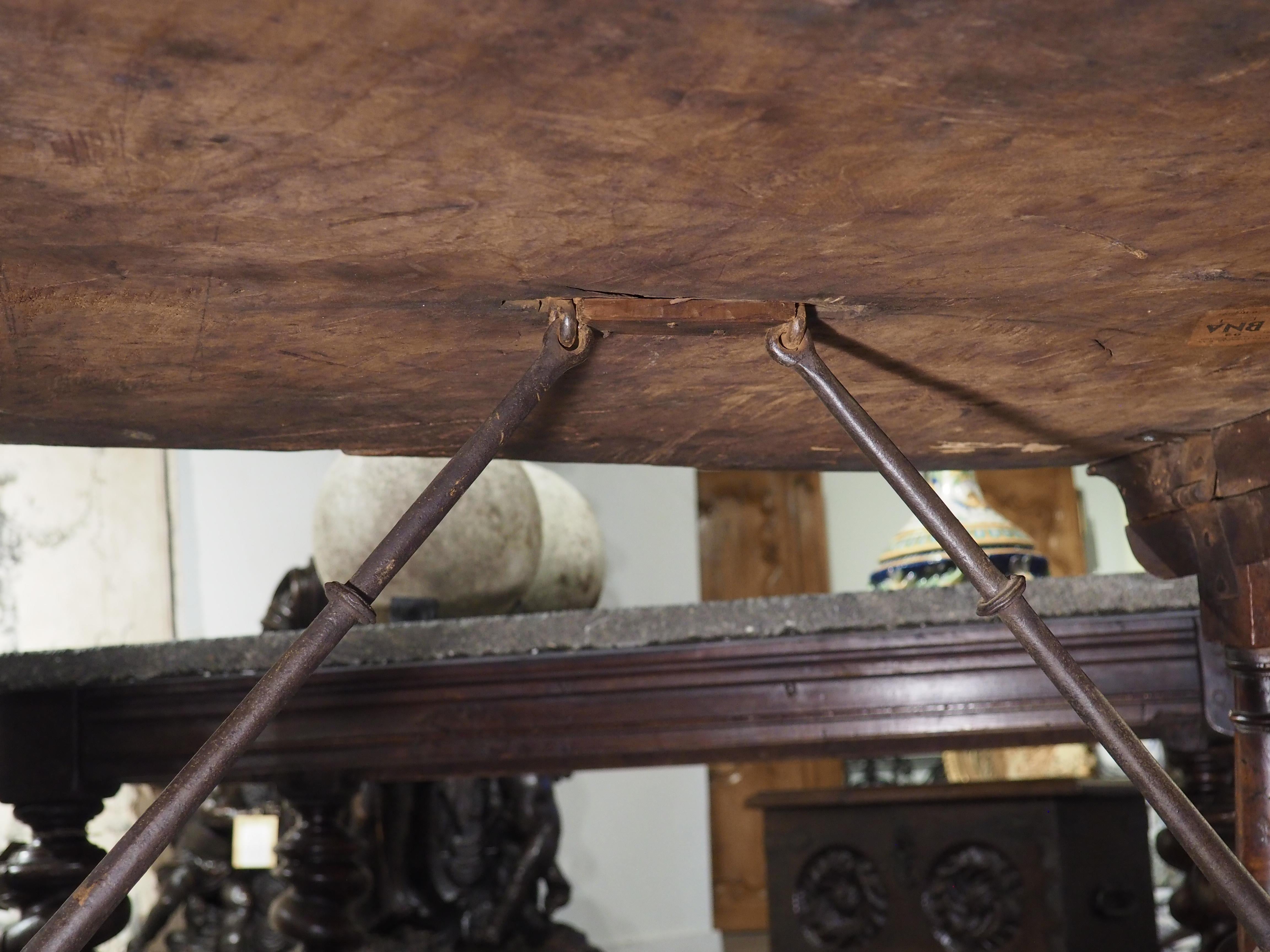 17th Century Single Walnut Plank Spanish Table with Iron Stretchers 11