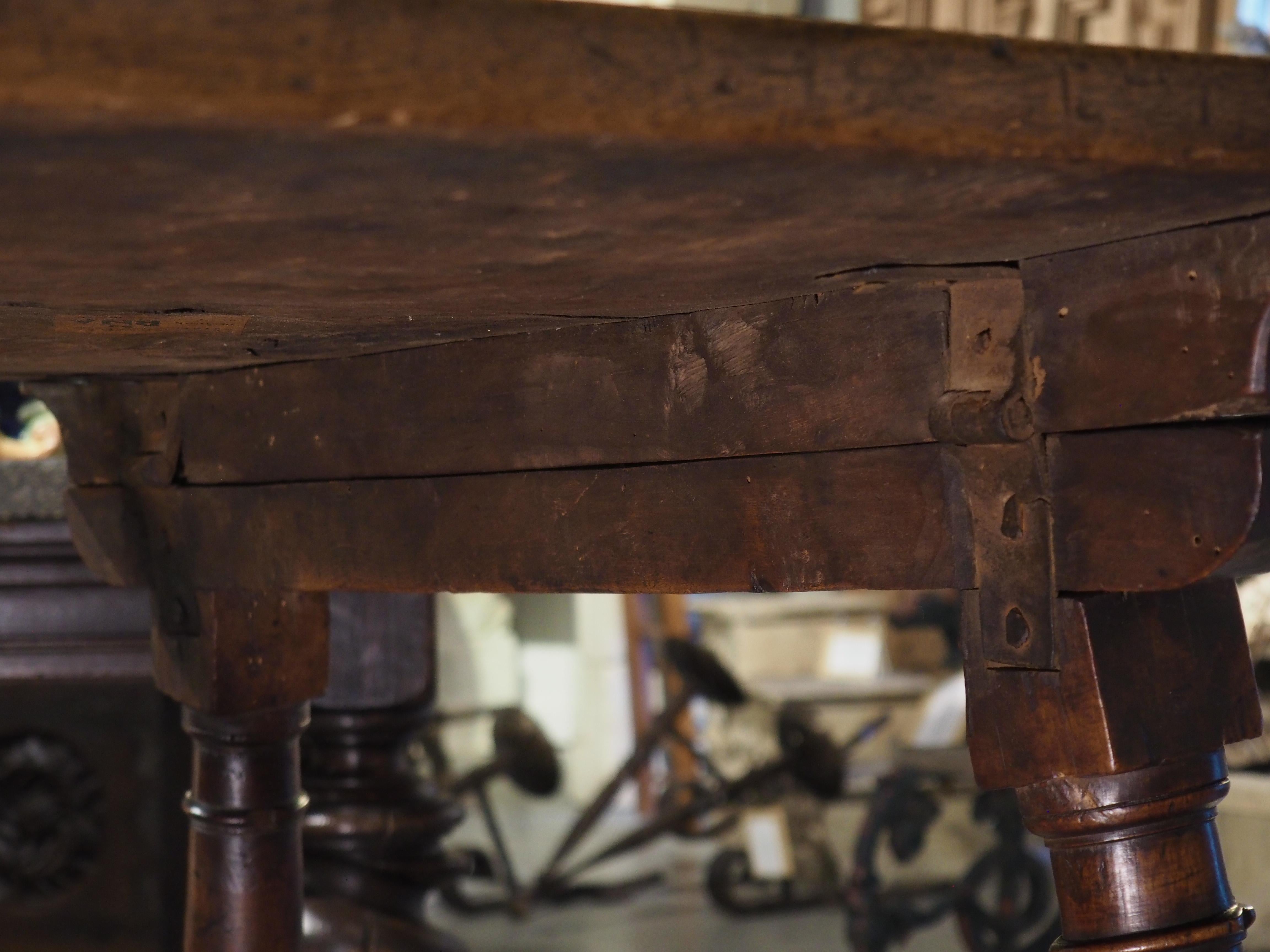 17th Century Single Walnut Plank Spanish Table with Iron Stretchers 13